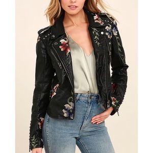 BLANK NYC BLACK EMBROIDERED VEGAN LEATHER JACKET